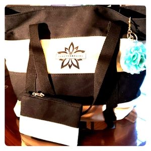 Canvas Tote Bag with Flower Mirror & Zipper Pouch